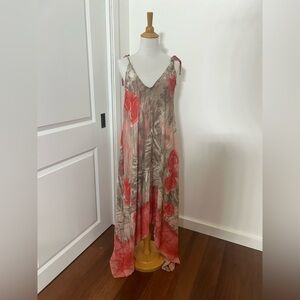100% Silk Slip Dress Rose Print